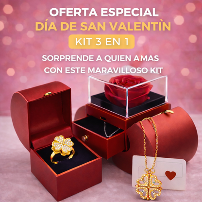 Kit especial San Valentín: Rosa eterna, collar y anillo.